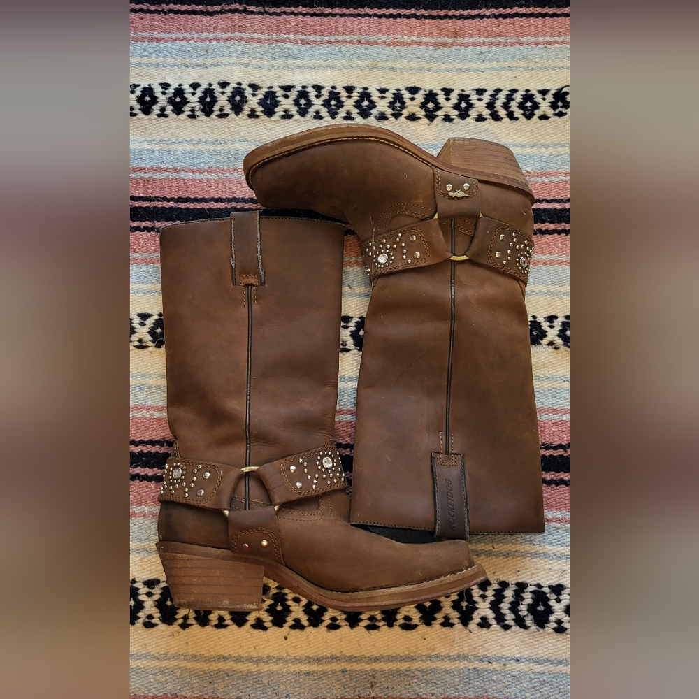 Rocket Dog Brown Leather Western Cowboy Boots Size 8.5 Gem